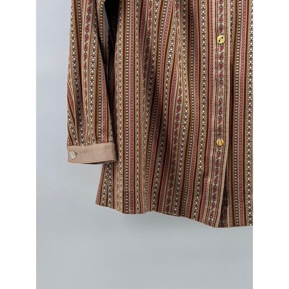 WEIDE Women's Vintage Brown Printed Button-Up Long Sleeve Top SZ S - Picture 7 of 9